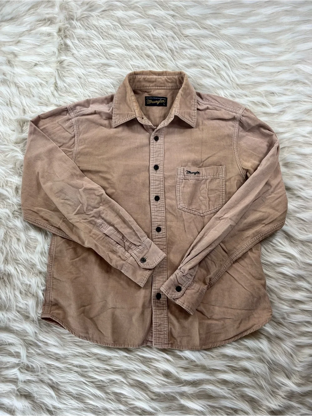 Wrangler Western Shirt Men's Large Tan Corduroy - Picture 1 of 5
